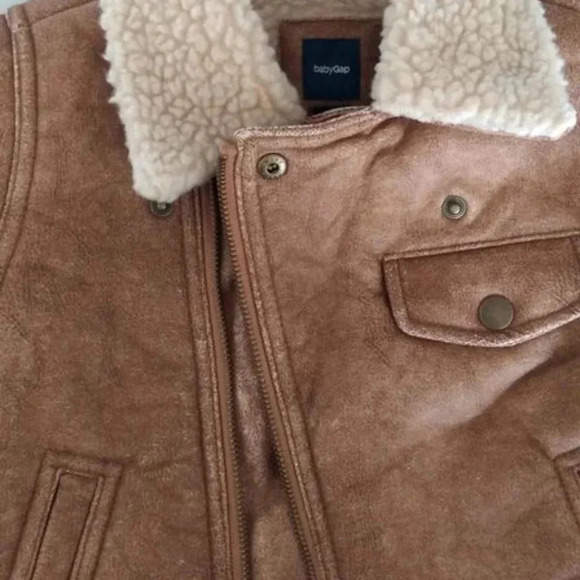 Baby Gap Brown Faux leather Sherpa moto  jacket - Picture 3 of 6